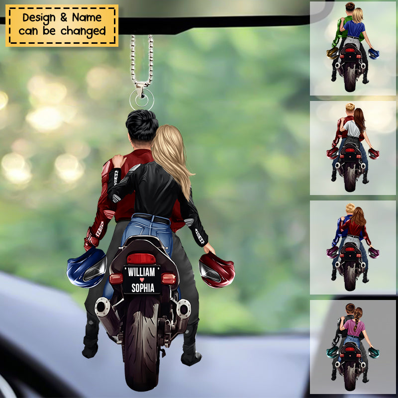 Custom Personalized Couple Biker Acrylic Car Hanging Ornament, Gift For Motorcycle Bikers