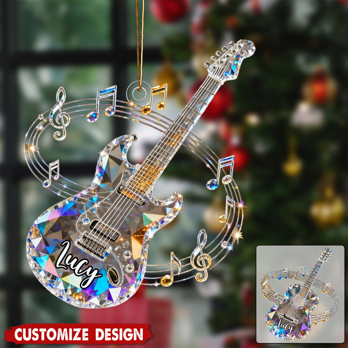 Personalized Crystal Guitar Ornament