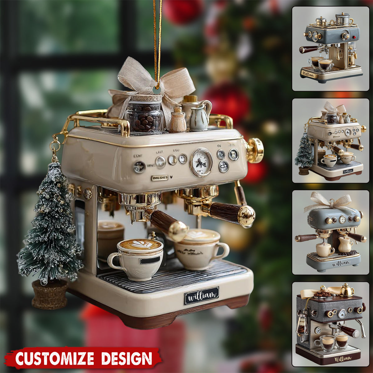 Personalized Coffee Machine Ornament