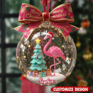 Merry Christmas - Personalized Flamingo Ornament - Gift For Flamingo Lovers