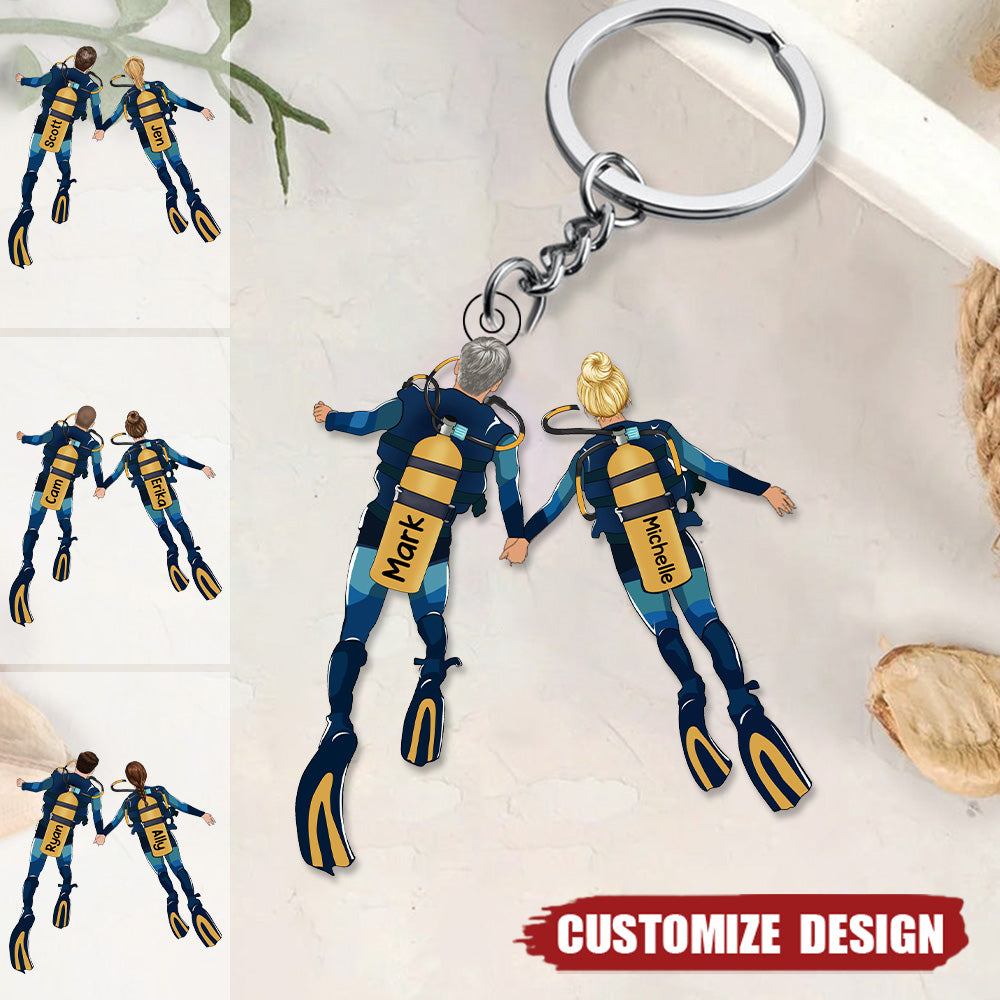 Diver Keychain Personalized Scuba Diving Partners / Couples Acrylic Keychain - facamart
