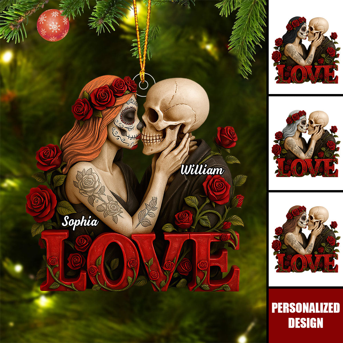 Personalized Skull Couple Acrylic Ornament-Gifts For Couple