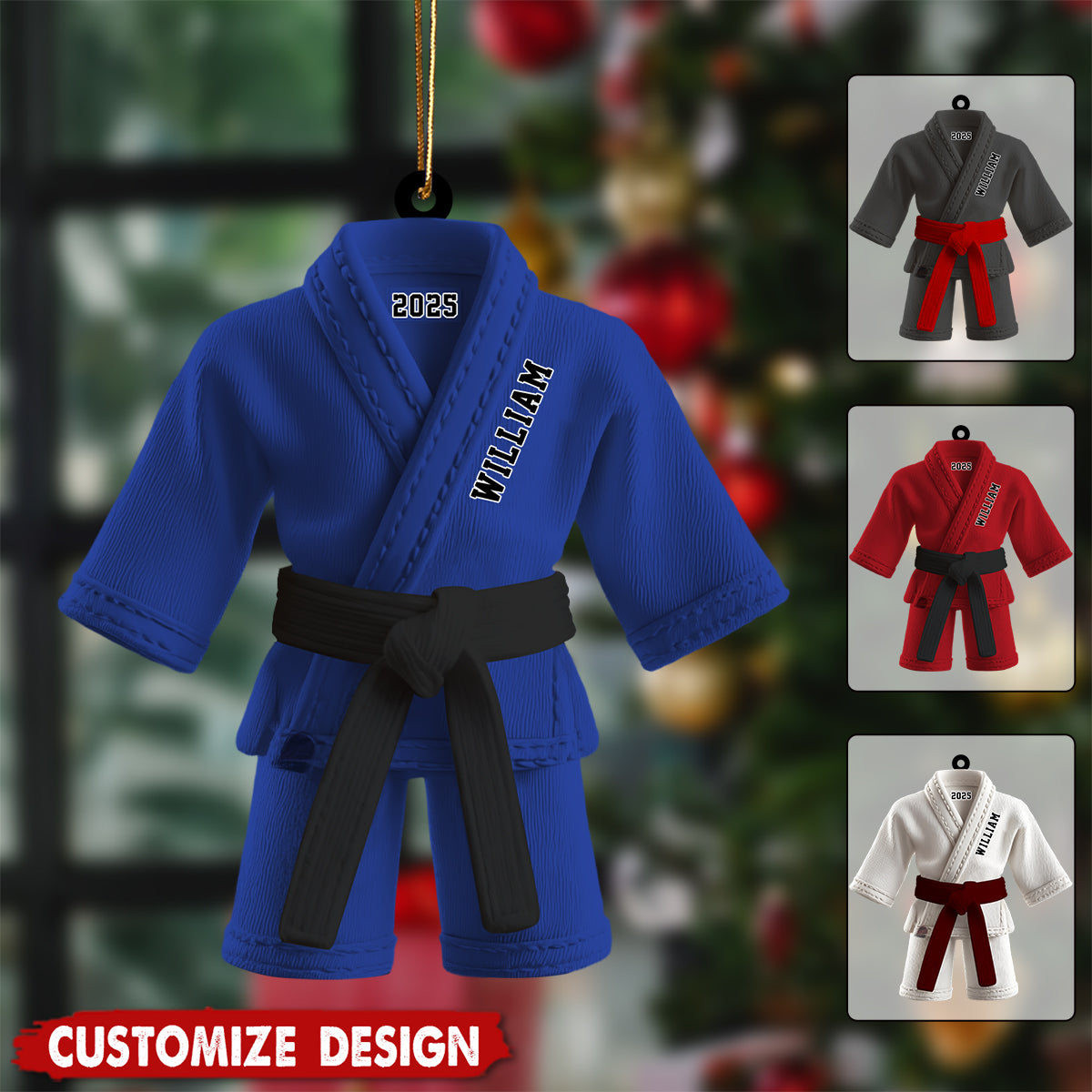 Personalized Black Belt Karate Jiu-Jitsu Christmas Ornament