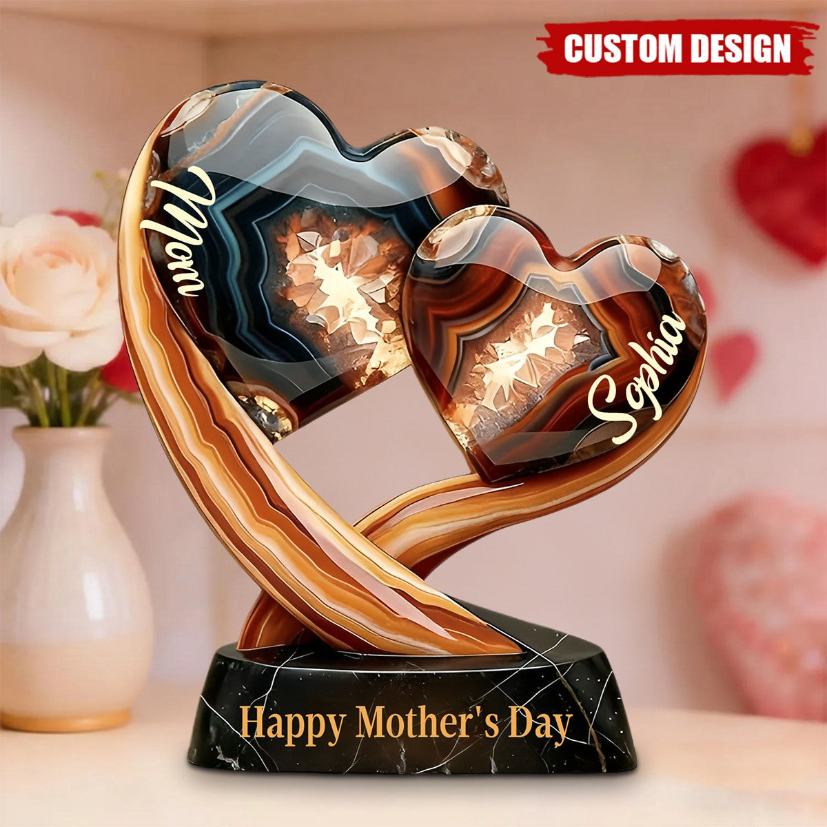 Together Forever - Personalized Mom/Nana&Kid Two Heart Acrylic Plaque-Mother's Day Gift
