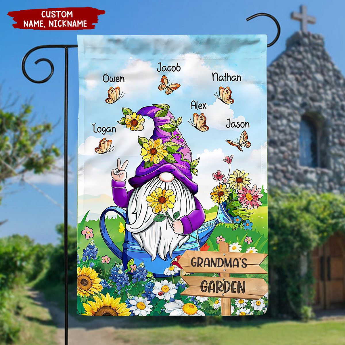 Violet Grandma Mom's Garden With Butterflies Kids, Perfect Gift For Mother's Day Personalized Flag