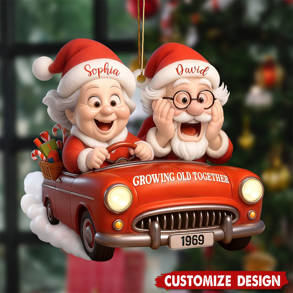 Personalized Growing Old Together Santa Car Christmas Ornament -  Gift for Married Couple