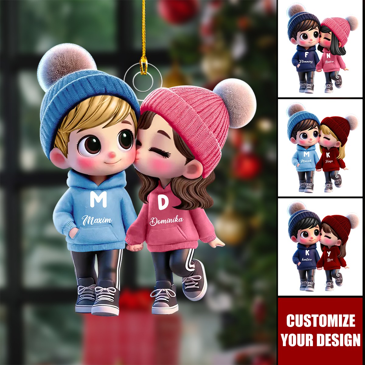 Cute Cartoon Couple Walking Personalized Acrylic Ornament-Gift For Couple