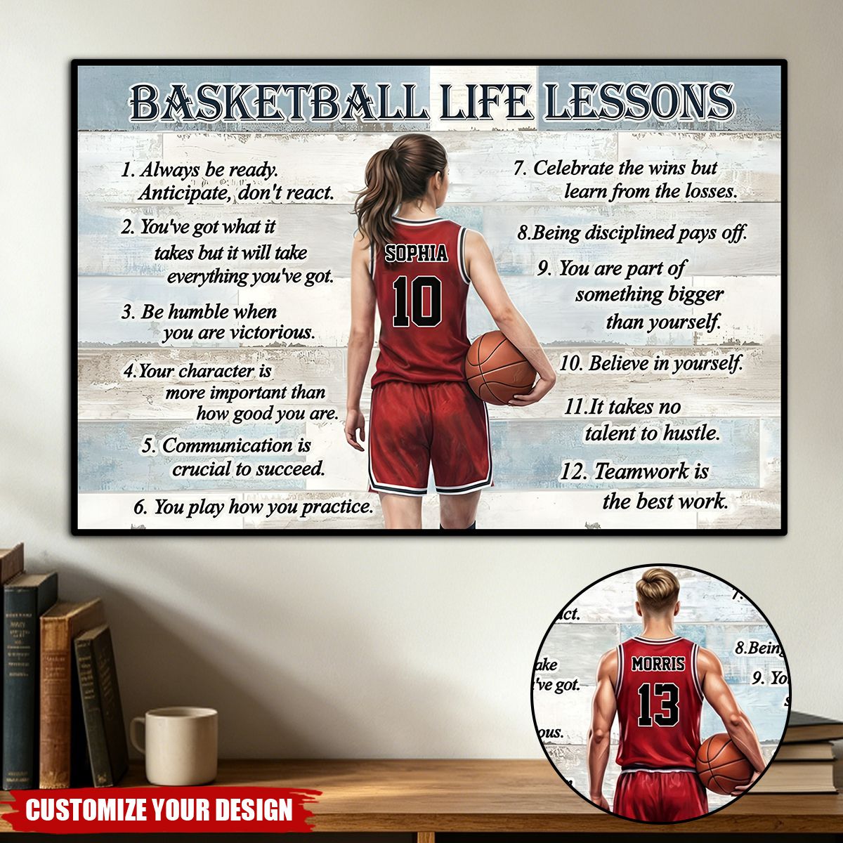 Personalized Basketball Life Lessons Poster - Inspirational Gift for Young Basketball Athletes & Sports Families