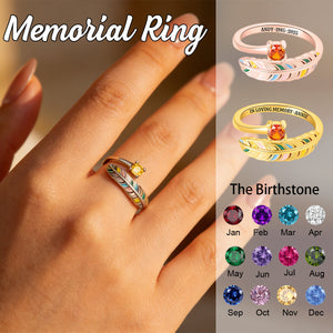 In Loving Memory - Personalized Feather Birthstone Memorial Ring
