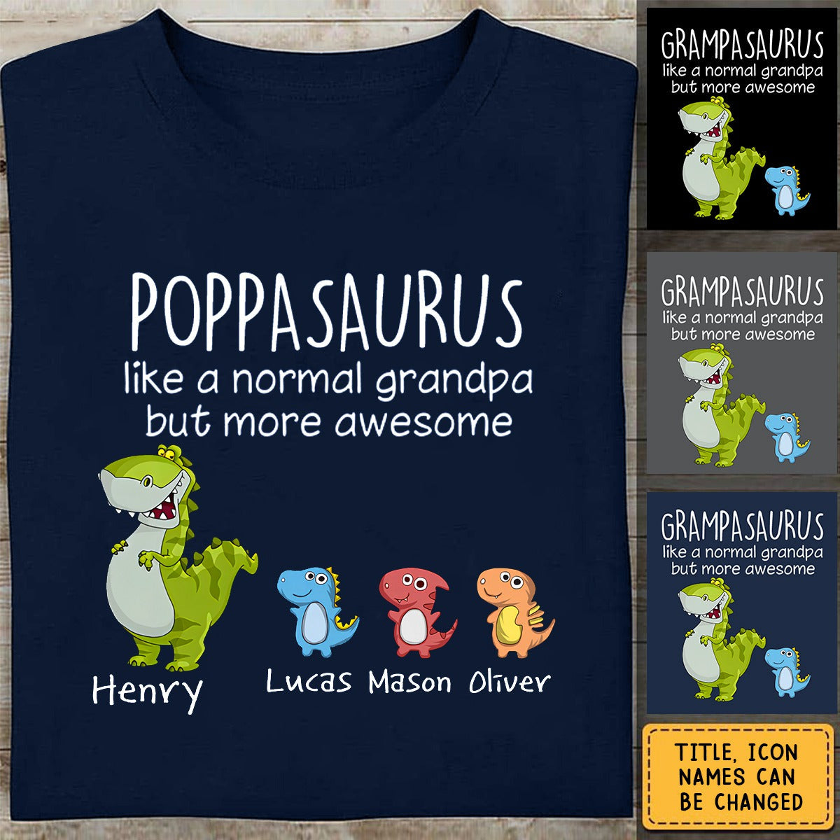 Happy Father's Day-Grandpasaurus/Dadsaurus With Little Kids Personalized T-Shirt