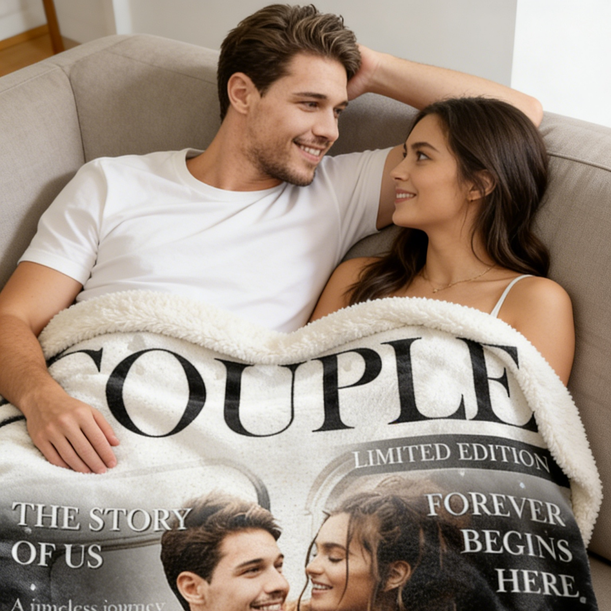 Personalized Love Story Couple Magazine Cover Blanket - Gift For Romantic Couple