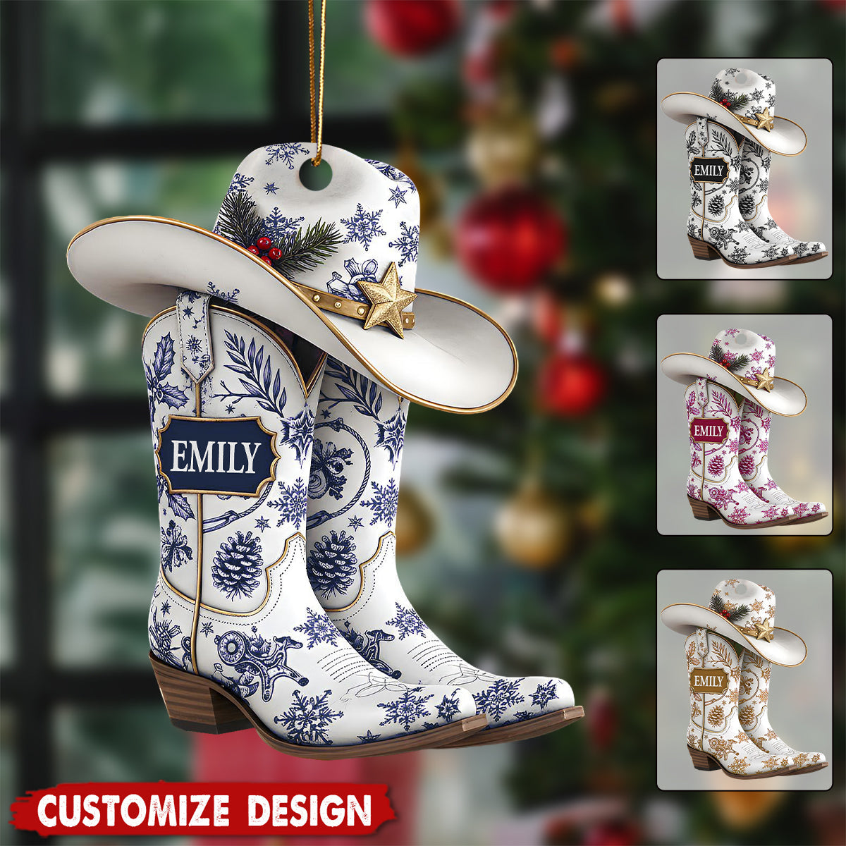 Personalized Name Cow Girl Boot Christmas Ornament - Gift For Cowgirl