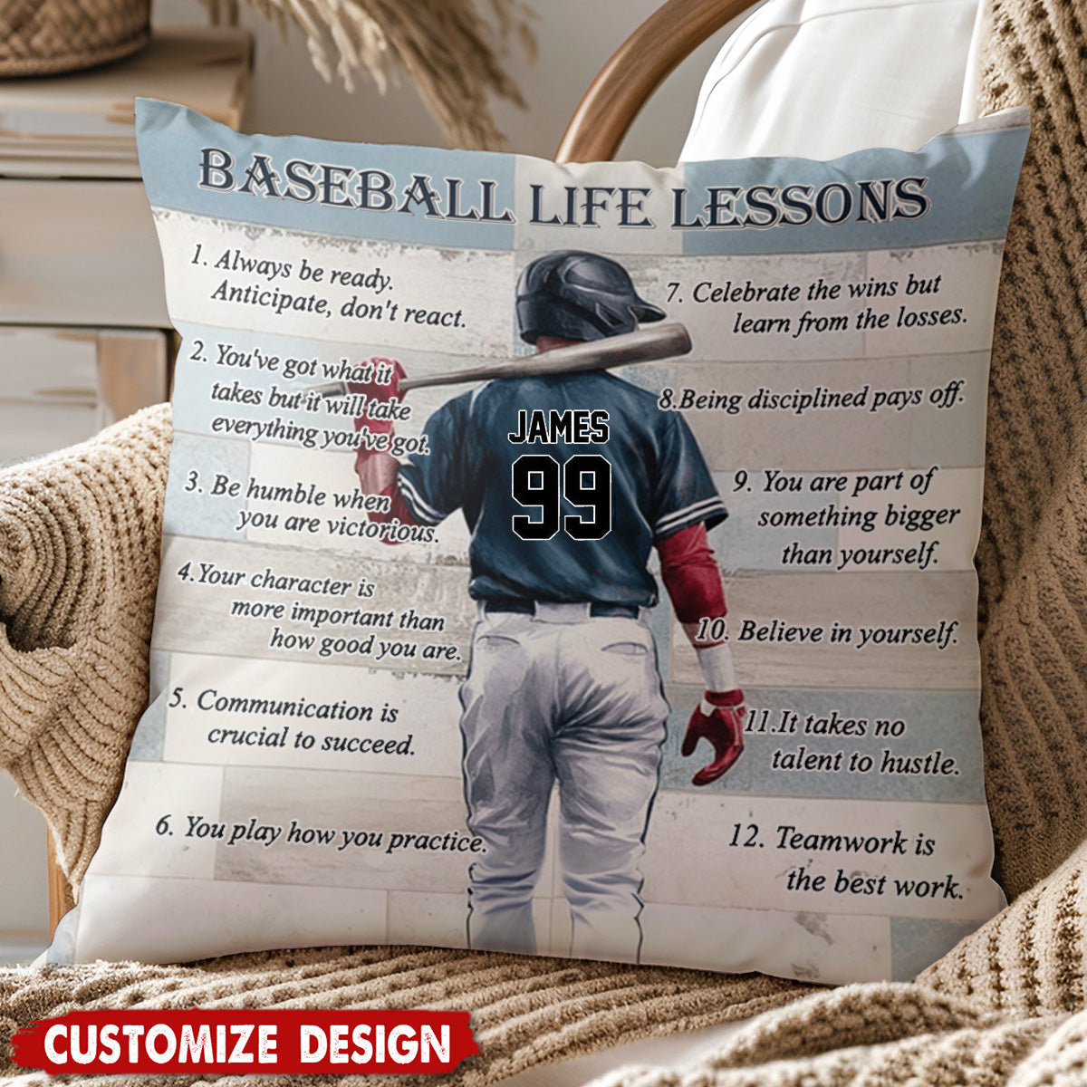 Baseball Life Lessons -Personalized Pillow - Gift For Baseball Lover