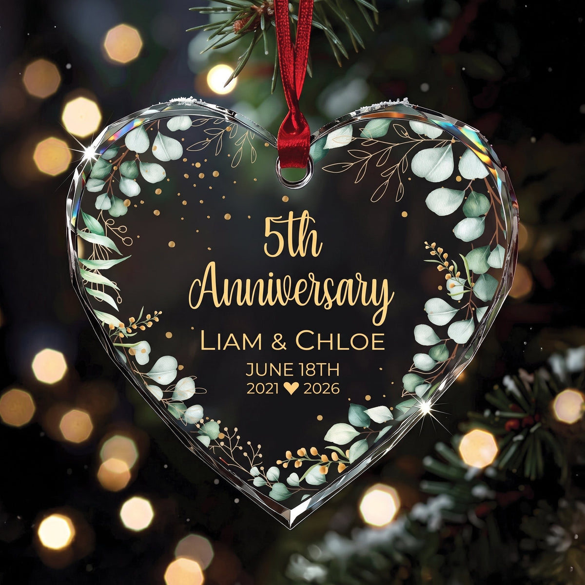 Personalized Anniversary Glass Ornament - Gift For Couple