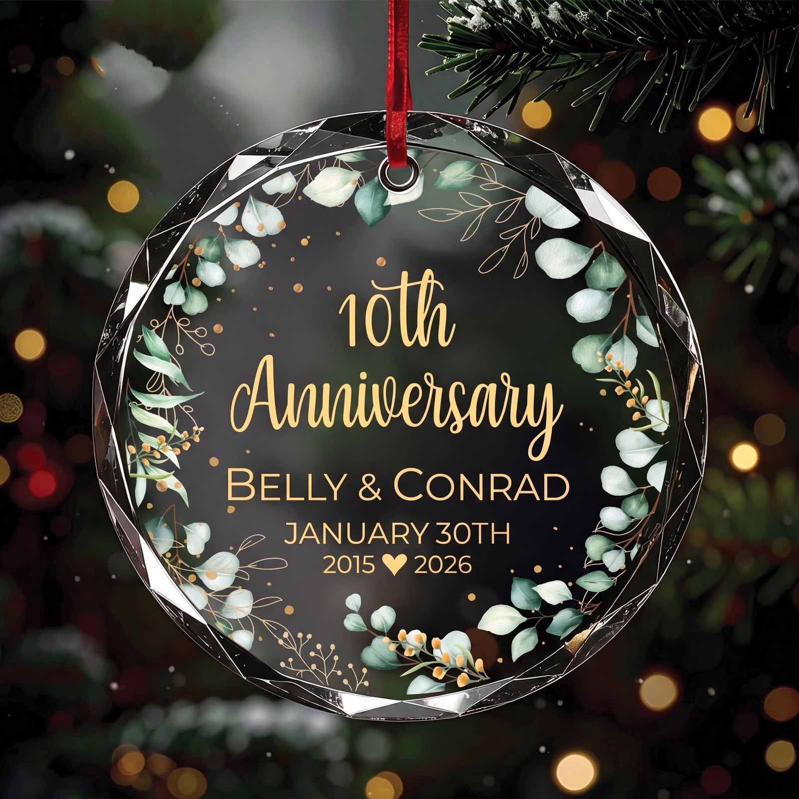 Personalized Anniversary Glass Ornament - Gift For Couple