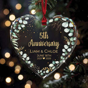Personalized Anniversary Glass Ornament - Gift For Couple