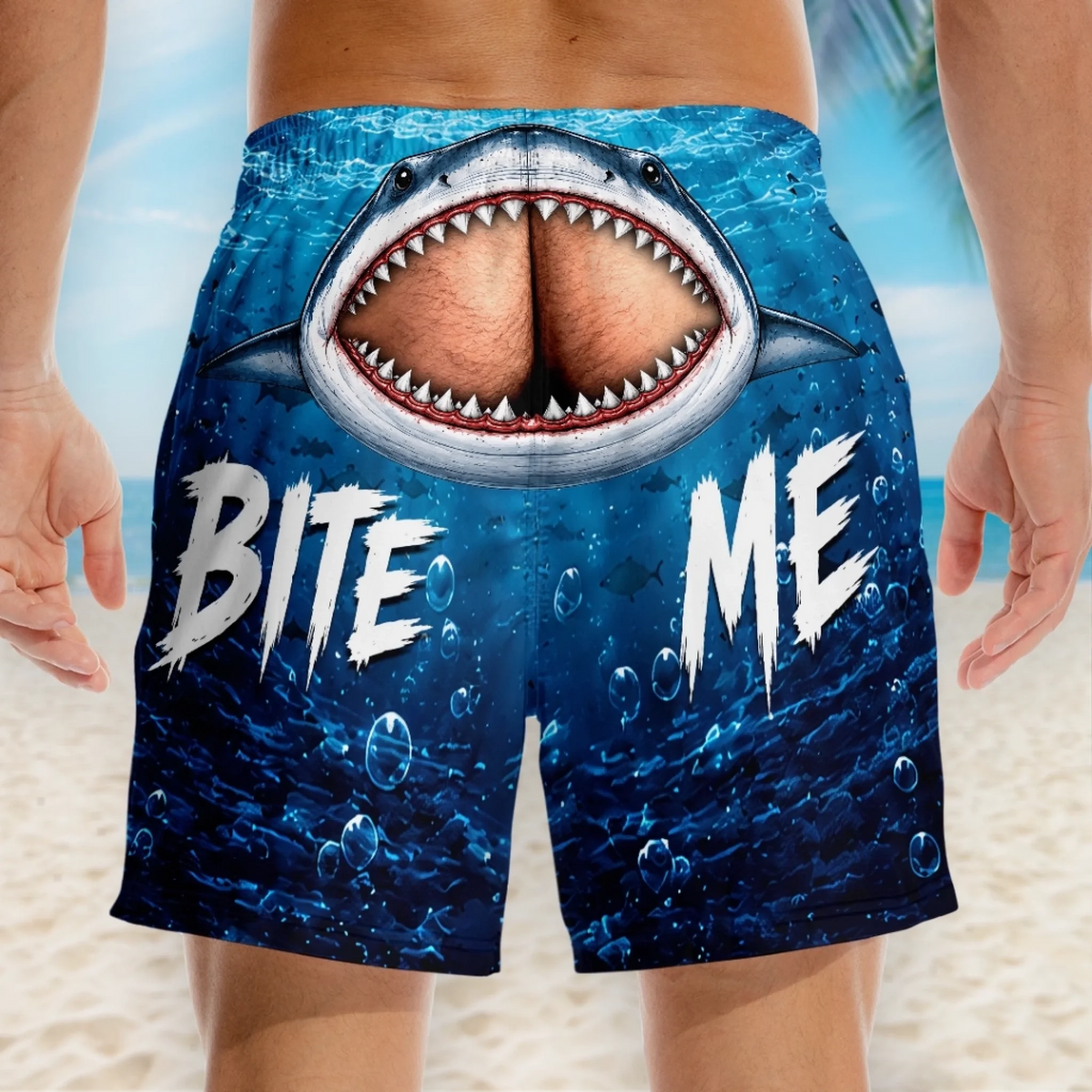 Personalized Funny Men Swim Trunks - Personalized Birthday Gifts For Husband, Son, Grandson, Brother, Grandpa, Dad, Yourself - Cheeky Shark Attack