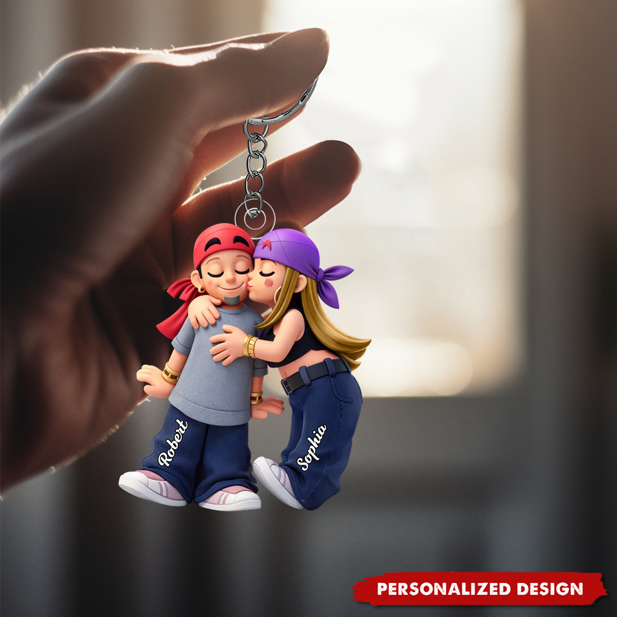 Personalized Y2K Couple Kissing Keychain - Gift for Couple, for Him, for Her