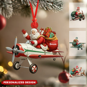 Personalized Santa Drives Airplane Christmas Ornament