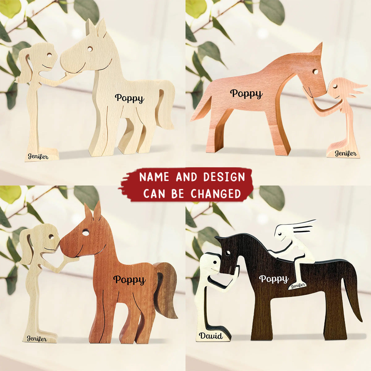 Personalized Wooden Horse Carvings - Gift For Horse Lovers Decorative Wooden Sculptures Printed