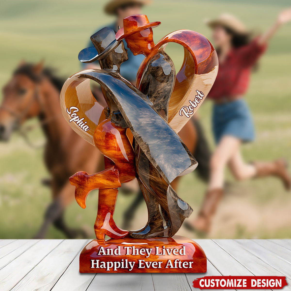 And They Lived Happily Ever After - Personalized Cowgirl Cowboy Couple Acrylic Plaque