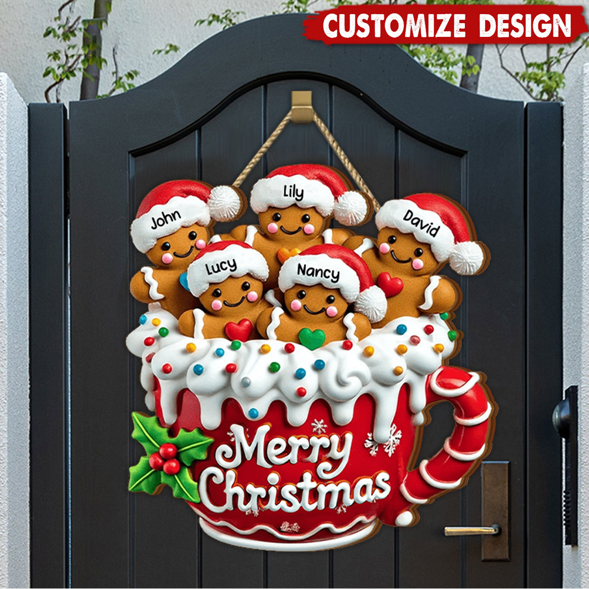 Merry Christmas - Personalized Gingerbread Wood Sign - Gift For Family