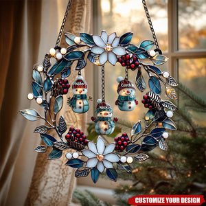 Personalized Snowman Family Wreath Suncatcher