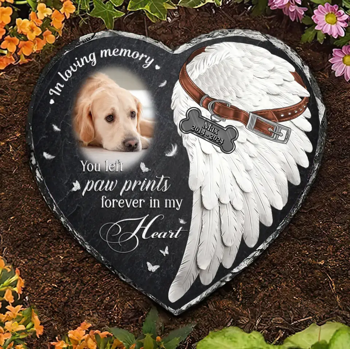 You Left Paw Prints Forever In My Heart - Personalized Memorial Photo Heart Lithograph