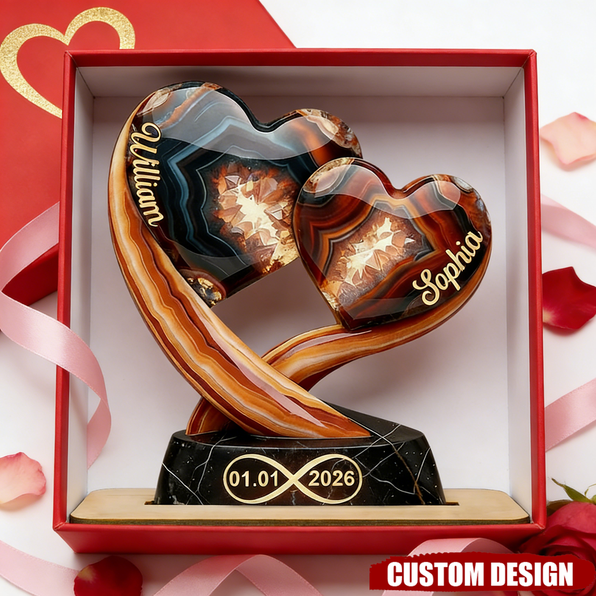 Together Forever-Personalized Two Heart Couple Wooden Plaque