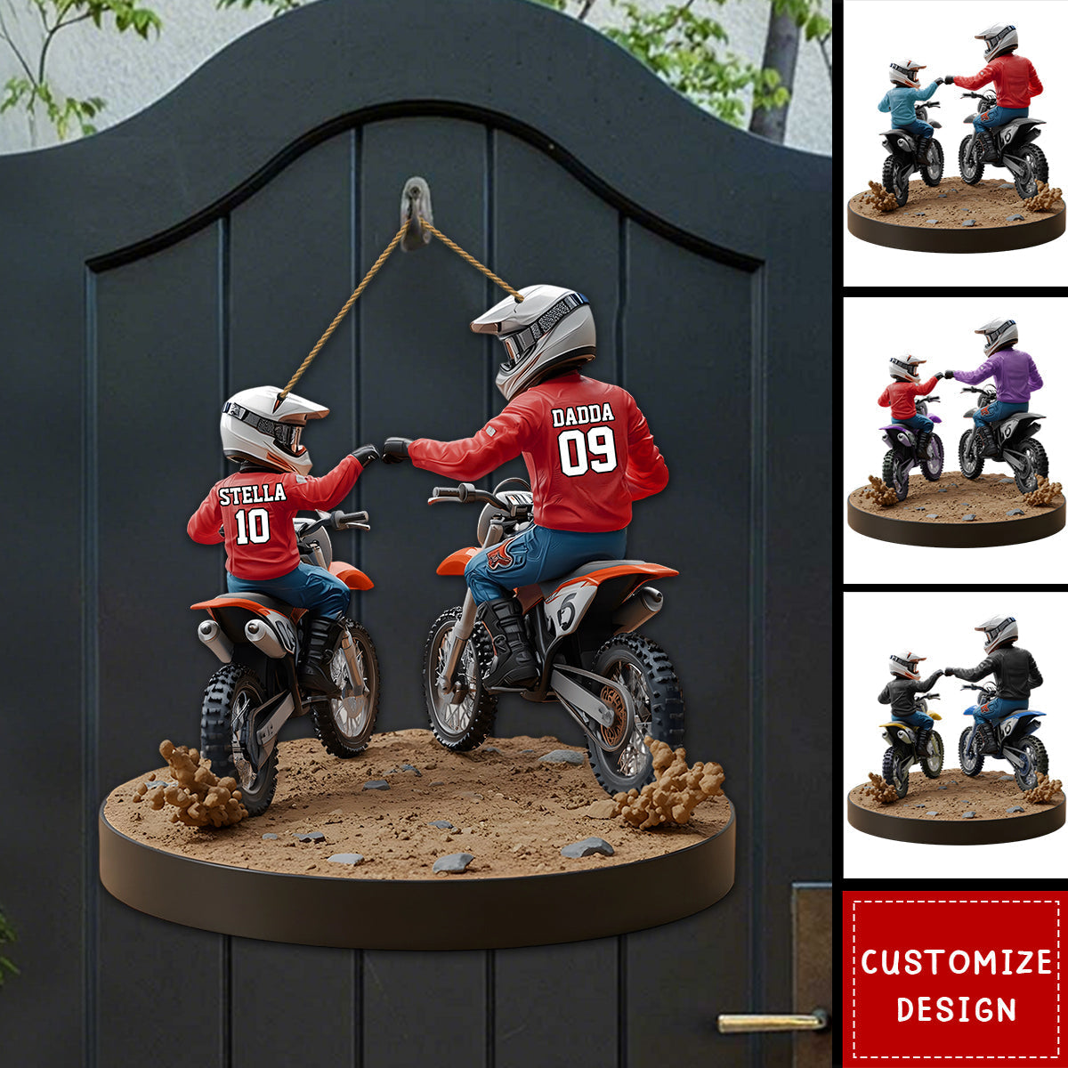 Dirt Bike Dad And Kid - Personalized Dirt Bike Shaped Wood Sign