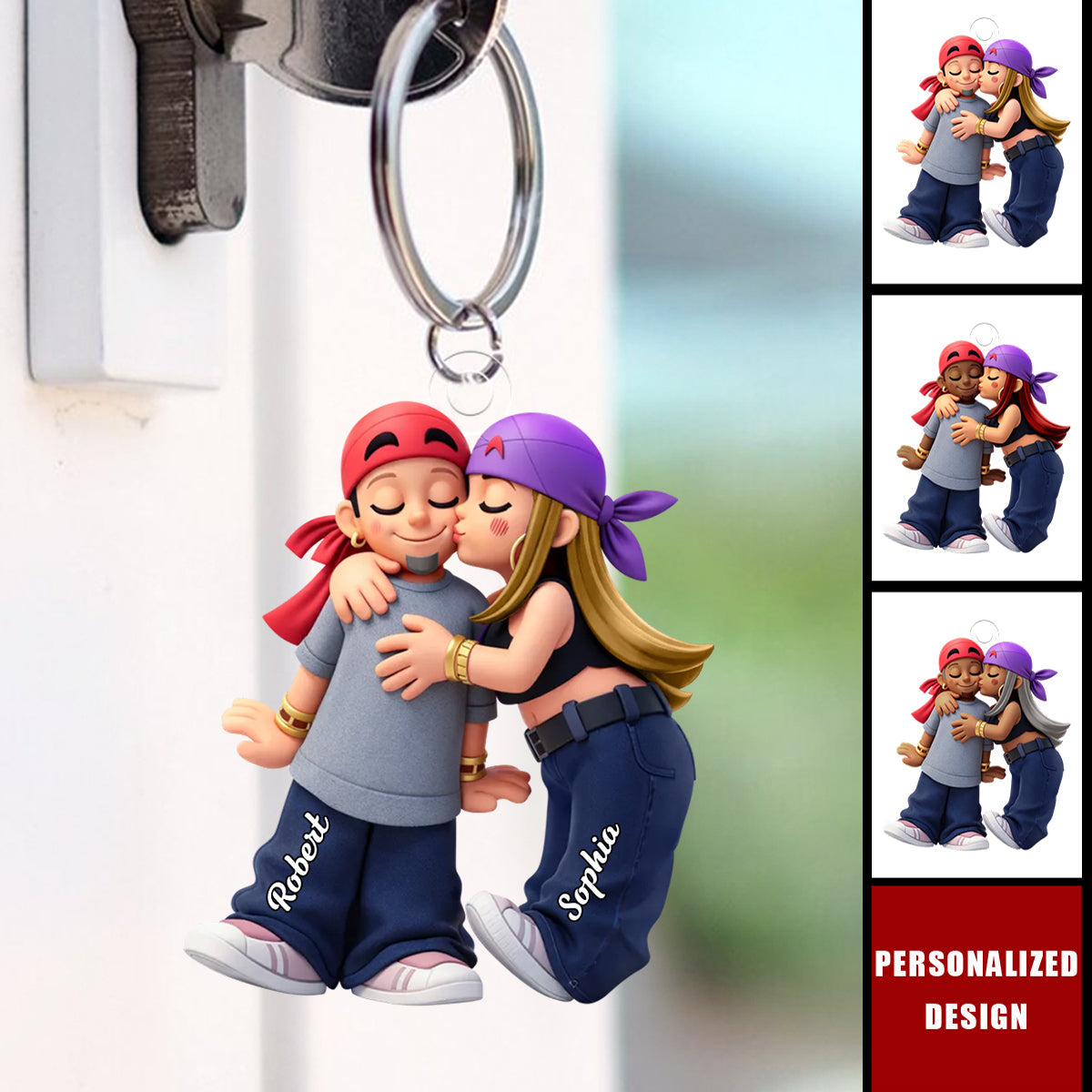 Personalized Y2K Couple Kissing Keychain - Gift for Couple, for Him, for Her