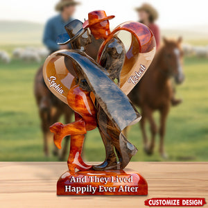 And They Lived Happily Ever After - Personalized Cowgirl Cowboy Couple Acrylic Plaque