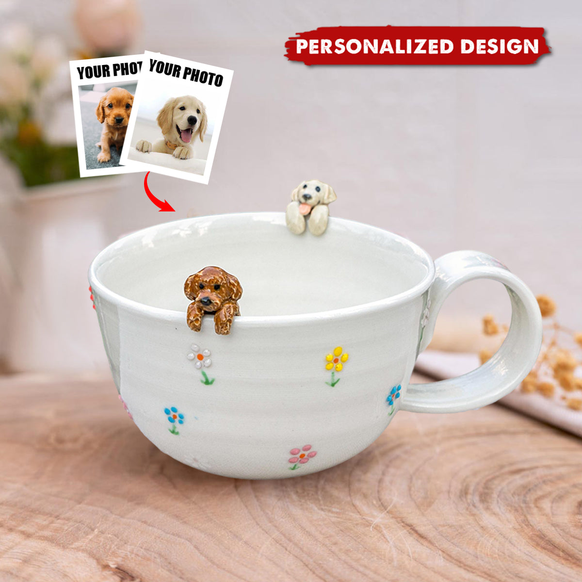 Personalized Pet Mug with 3D Dog/Cat-Figure Handmade Ceramic Mug