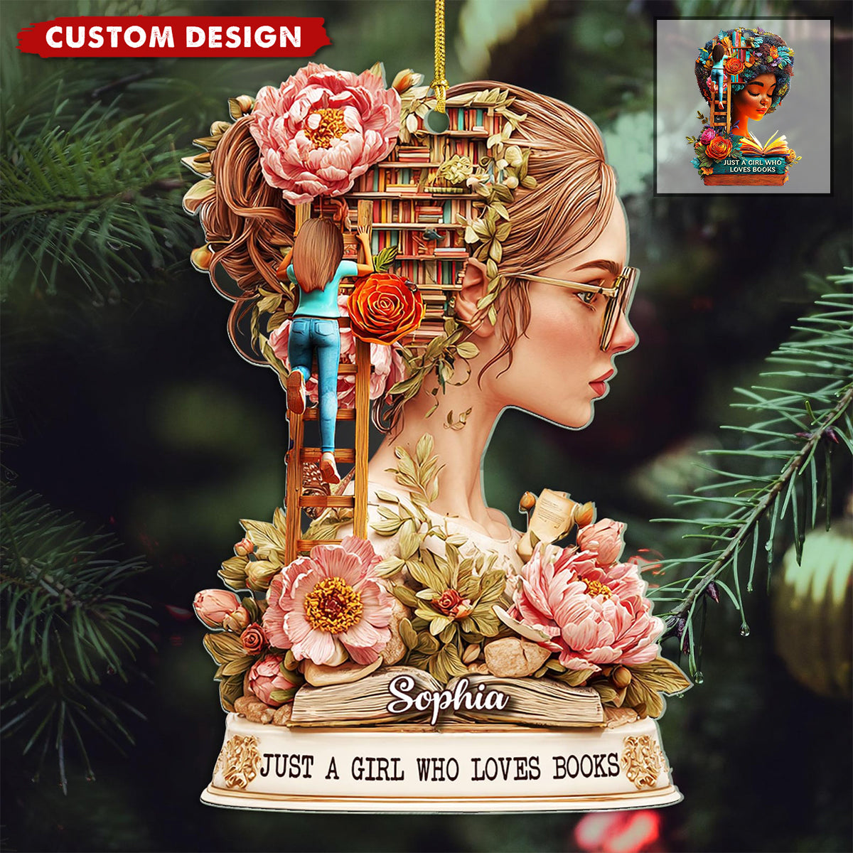 Personalized Just A Girl Who Loves Books Acrylic Ornament, Custom Reading Ornament, Book Lover Gift, Bookworm Gift, Bookish Decor for Her