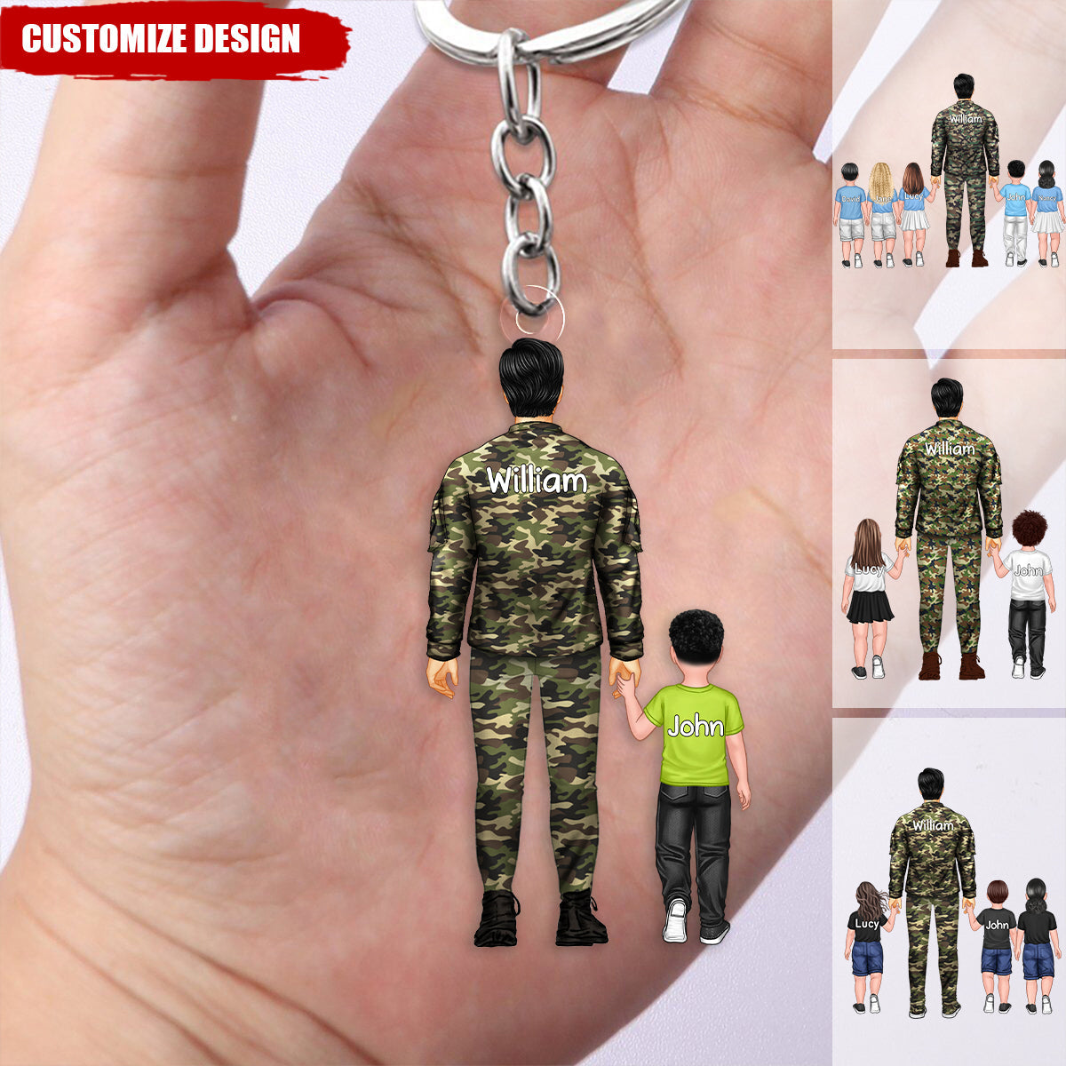 Veteran/Army/Military/ Soldier Dad/Grandpa With Kids Personalized Acrylic Keychain