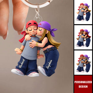 Personalized Y2K Couple Kissing Keychain - Gift for Couple, for Him, for Her