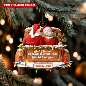 God Blessed The Broken Road-Personalized Santa Couple Christmas Ornament