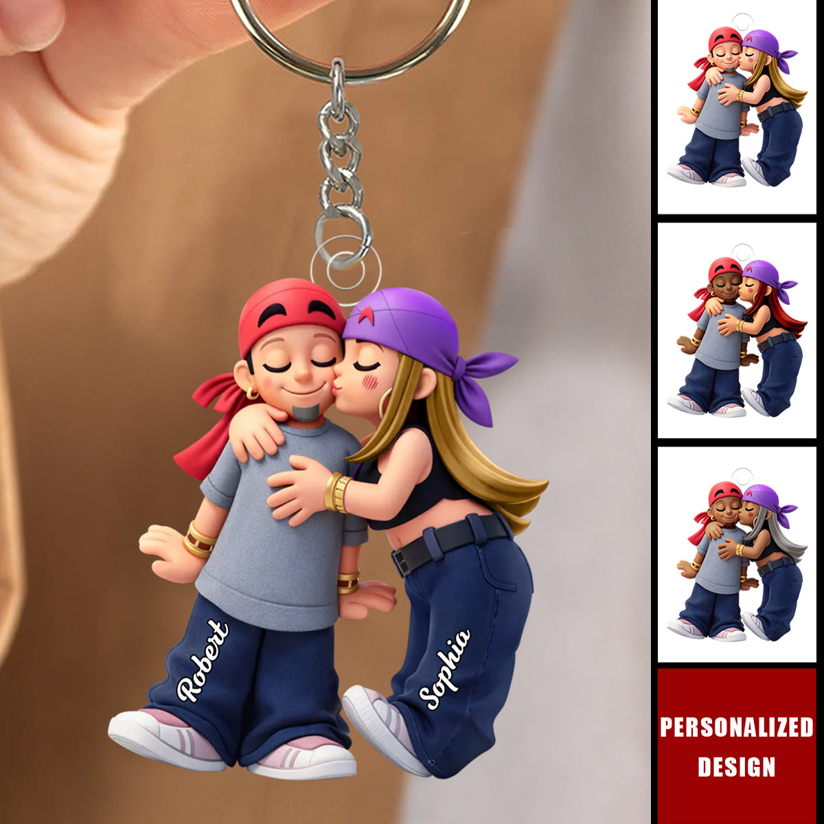 Personalized Y2K Couple Kissing Keychain - Gift for Couple, for Him, for Her