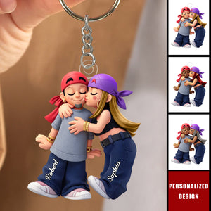 Personalized Y2K Couple Kissing Keychain - Gift for Couple, for Him, for Her