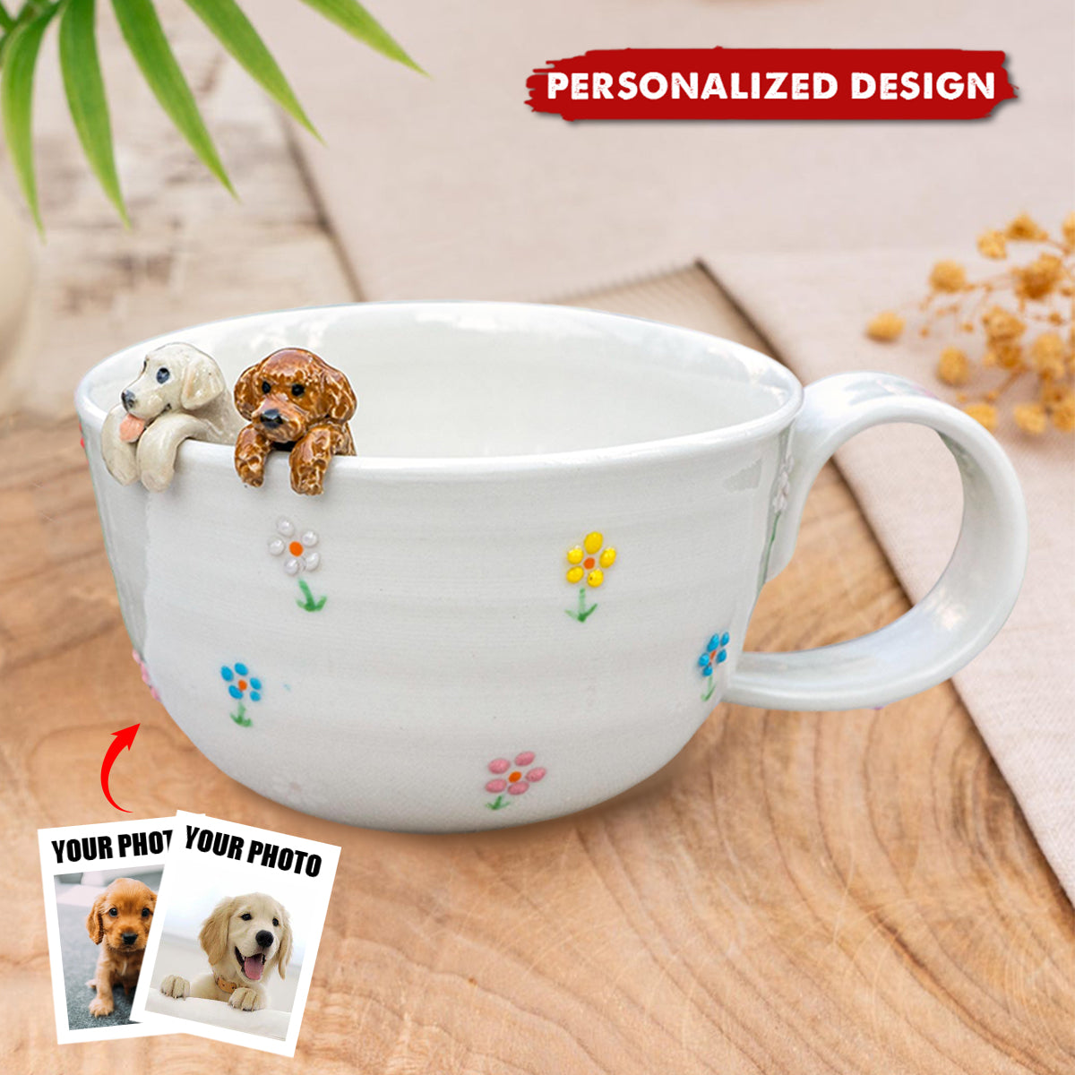 Personalized Pet Mug with 3D Dog/Cat-Figure Handmade Ceramic Mug