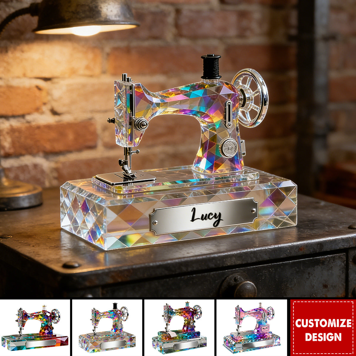 Personalized Stained Glass Effect Sewing Machine Acrylic Plaque - Gift For A Tailor