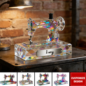 Personalized Stained Glass Effect Sewing Machine Acrylic Plaque - Gift For A Tailor
