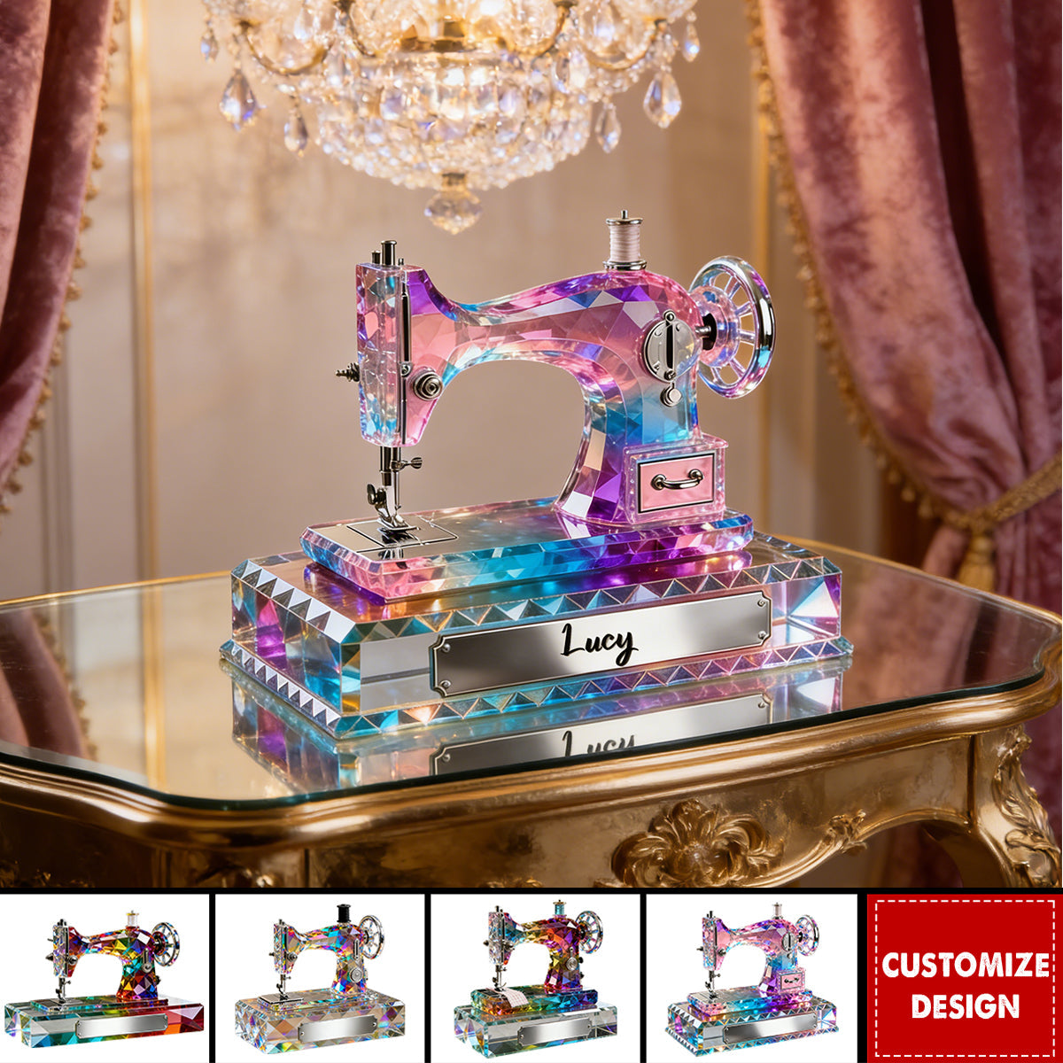 Personalized Stained Glass Effect Sewing Machine Acrylic Plaque - Gift For A Tailor