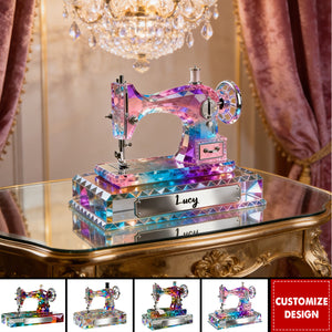 Personalized Stained Glass Effect Sewing Machine Acrylic Plaque - Gift For A Tailor