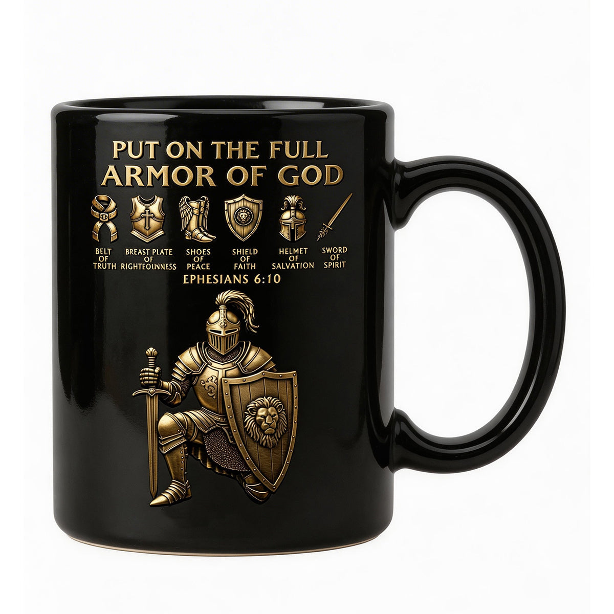 Put On The Full Amor Of God - Personalized Black Ceramic Mug