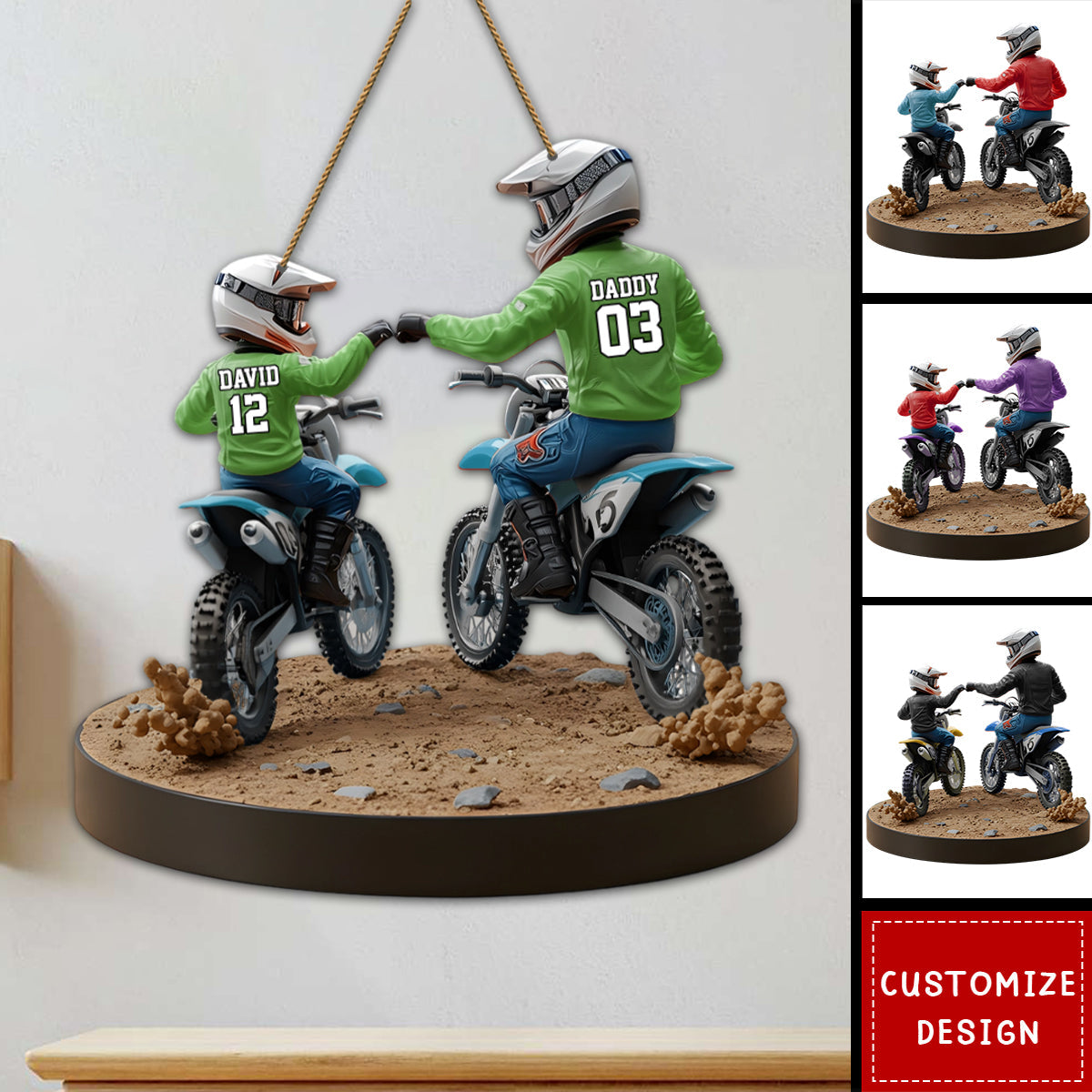 Dirt Bike Dad And Kid - Personalized Dirt Bike Shaped Wood Sign