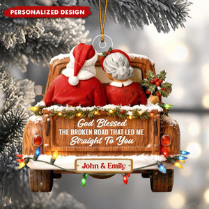 God Blessed The Broken Road-Personalized Santa Couple Christmas Ornament