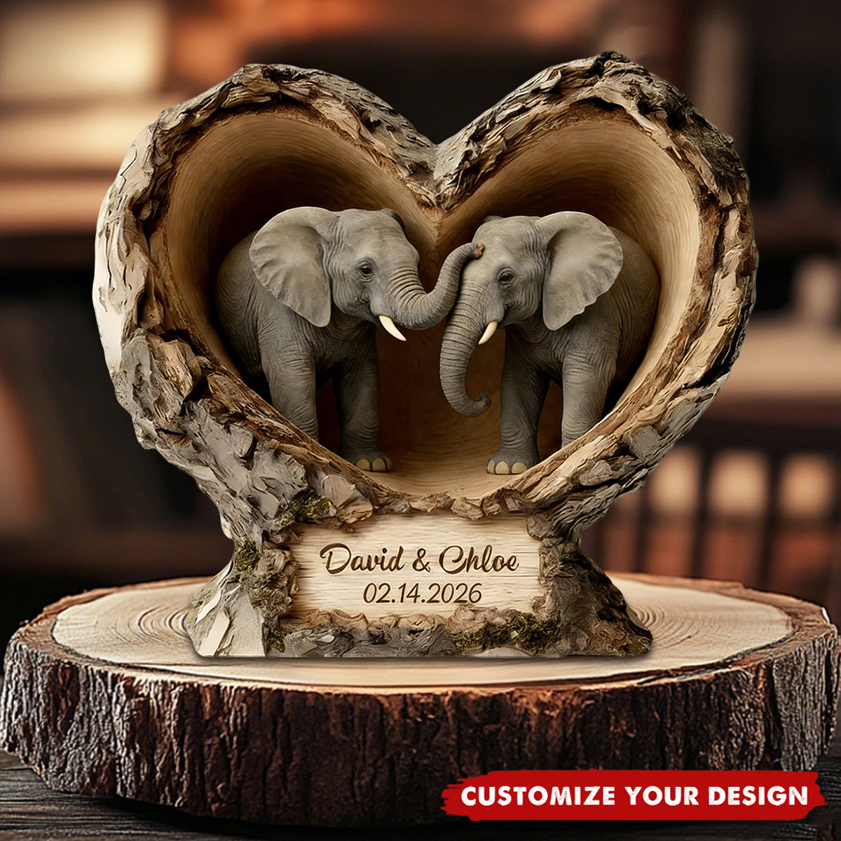 Personalized Elephant Couple Custom Shaped Acrylic Plaque - Anniversary Gift, Valentine's Gift For Him, For Her