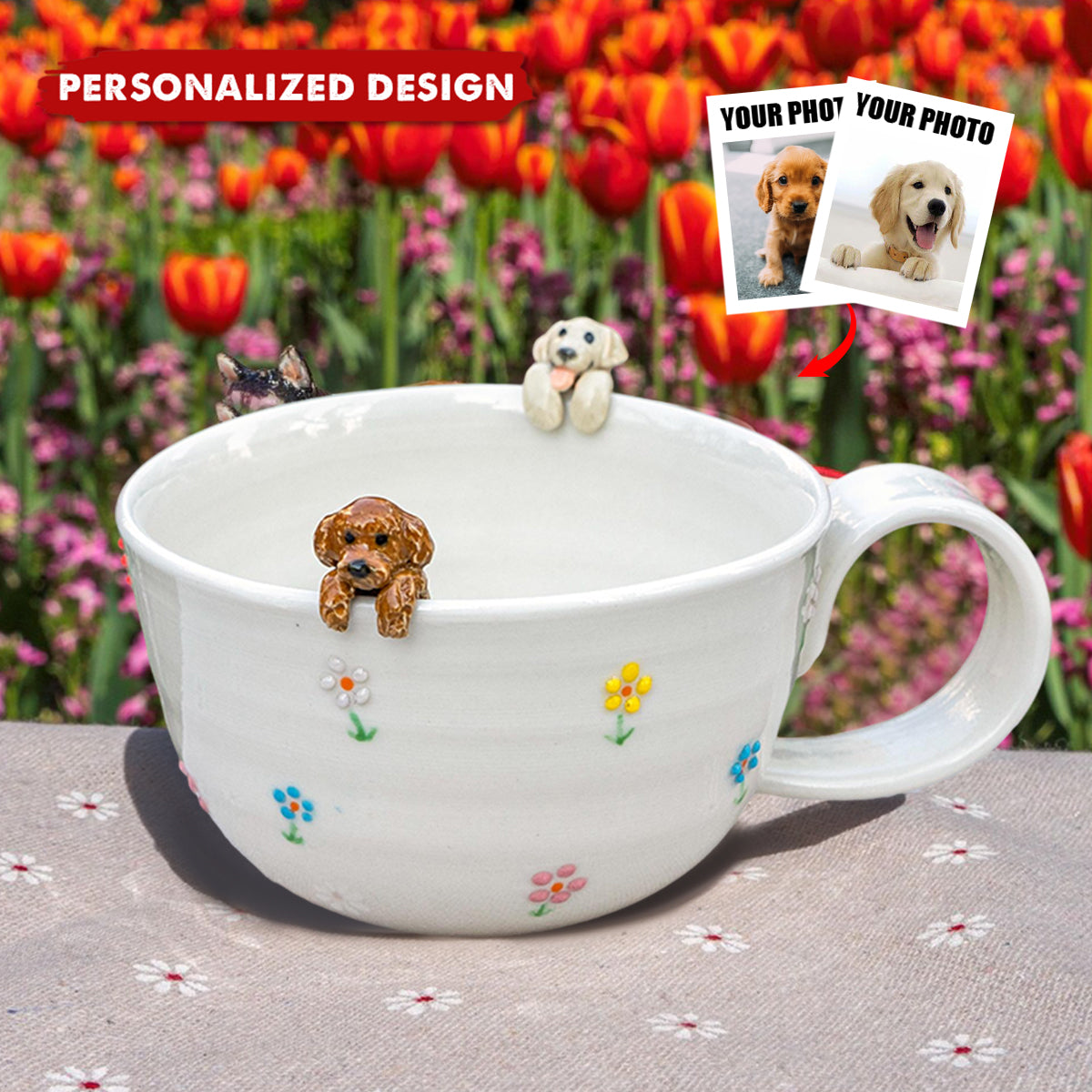 Personalized Pet Mug with 3D Dog/Cat-Figure Handmade Ceramic Mug