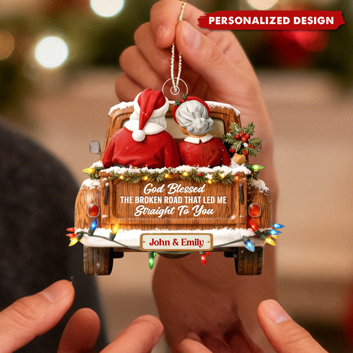 God Blessed The Broken Road-Personalized Santa Couple Christmas Ornament